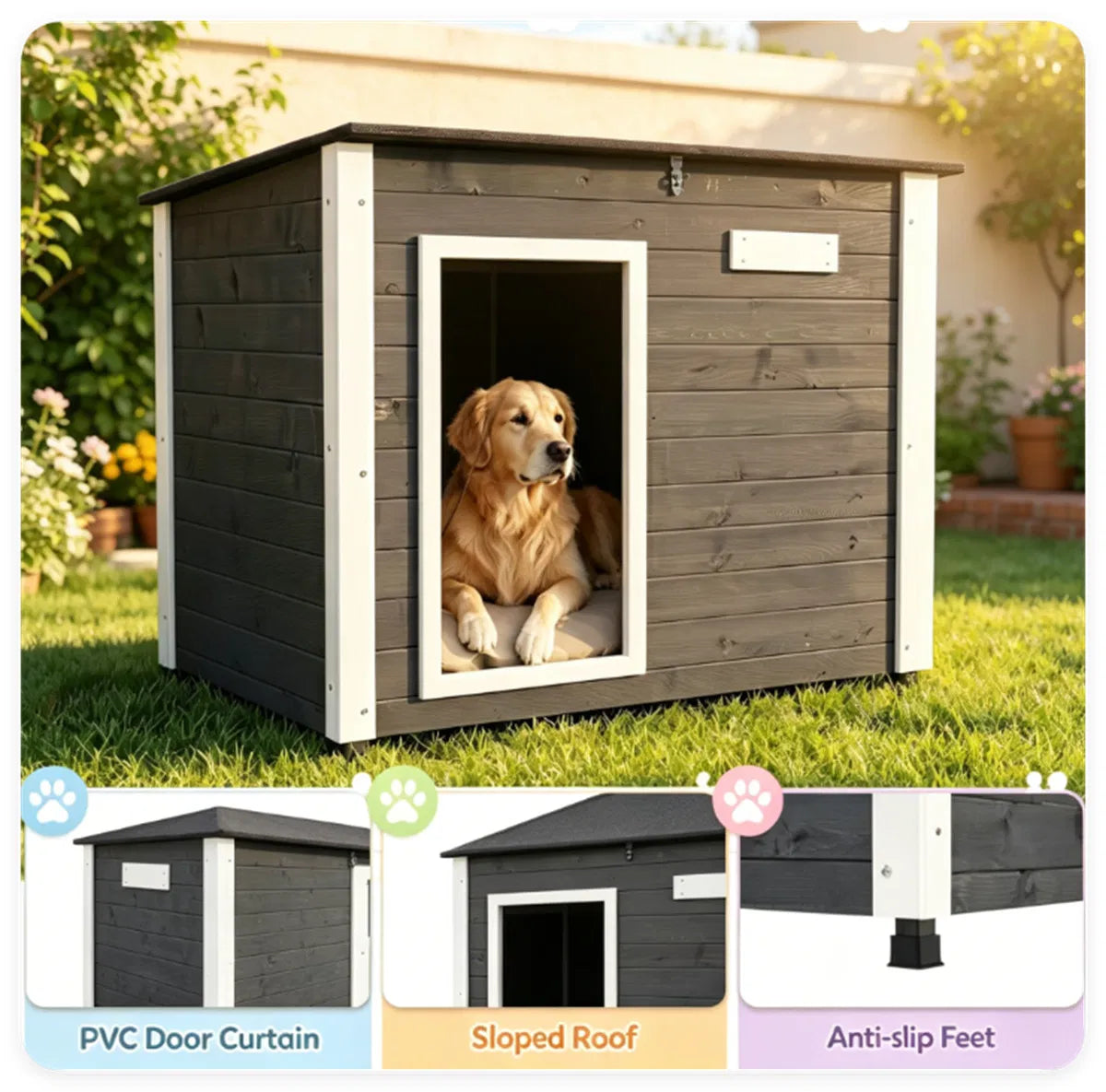 42.5" x 27" x 33.5" Outdoor Dog House with Sloped Asphalt Roof, Elevated Floor & Openable Roof Weatherproof Pet Kennel - view 7