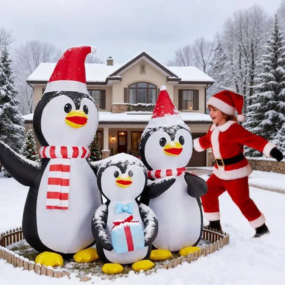 6FT Lighted Christmas Inflatable Decoration, Inflatable Penguin Family - view 3