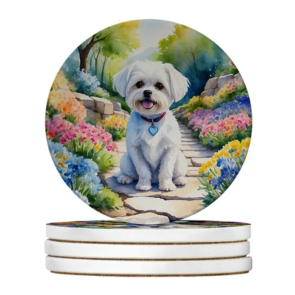 Silky Terrier Spring Path Large Sandstone Coasters Pack Of 4 Absorbent Round Coasters Decor Gifts For Men Or Women - view 5