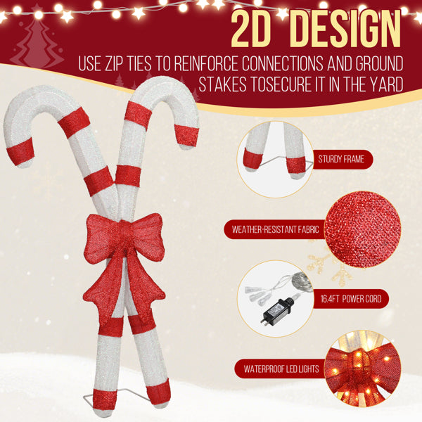 Lighted Candy Cane And Red Bowknot Christmas Decorations, Pre-lit 2D Holiday Decor With 100 Warm White LED Lights - view 2