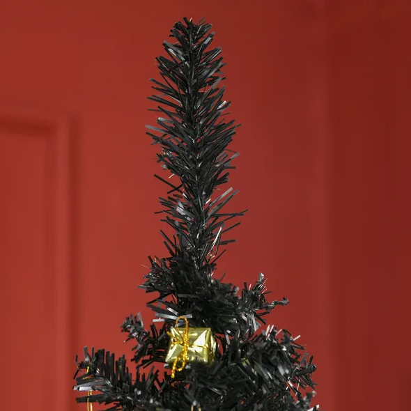 6 Ft Artificial Pencil Christmas Tree, Slim Xmas Tree With 390 Realistic Branch Tips And Plastic Stand, Black - view 2