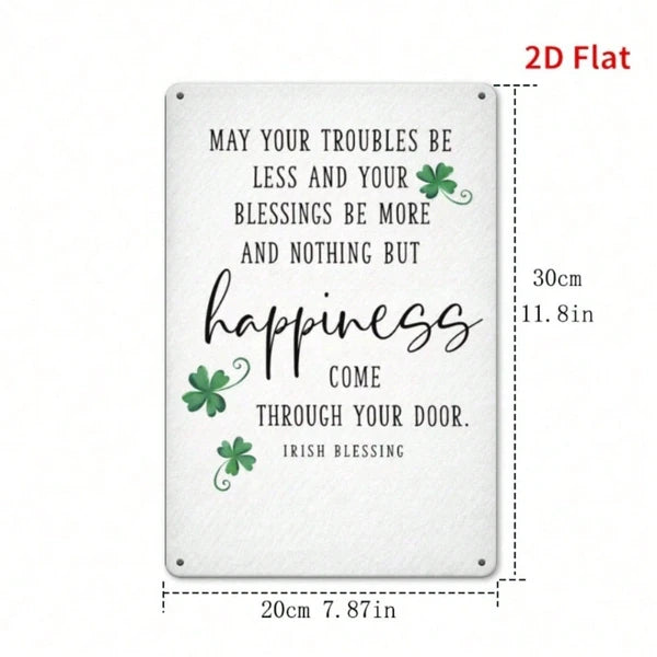 Green Leaves Blessing Metal Plaque Sign, Vintage Rustic 2D Flat Printed Wall Art