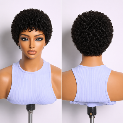 Pixie-style Human Hair Wig, Natural Color, Jerry Curly Texture, 4-inch Length. - view 6
