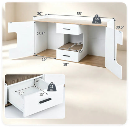 Large Cat Litter Box Enclosure Furniture with Storage Drawers & Built-In Scratching Board - view 2