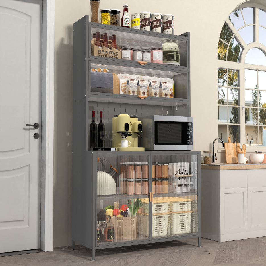 73'' Tall Kitchen Pantry Cabinet, 6 Level Flip Door With Pegboard Spacious - view 6