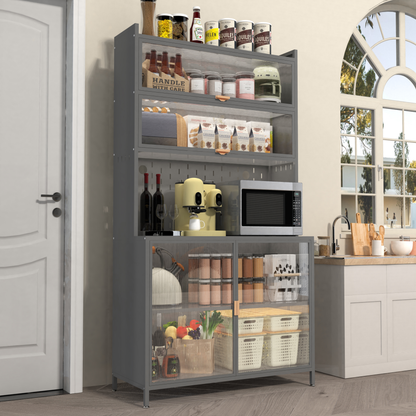73'' Tall Kitchen Pantry Cabinet, 6 Level Flip Door With Pegboard Spacious - view 6