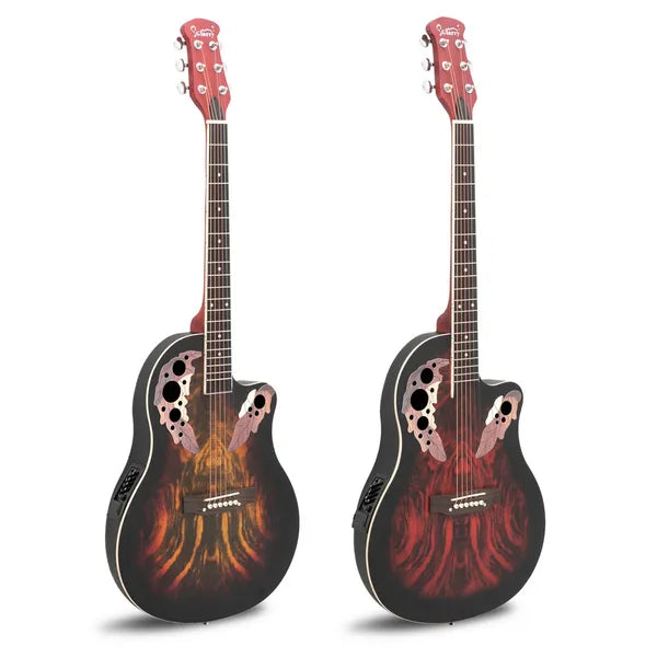41 Inch Full-Size Cutaway Acoustic-Electric Guitar Grape Voice Hole Spruce Top Round Back Sunset Red - view 3