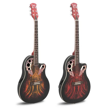 41 Inch Full-Size Cutaway Acoustic-Electric Guitar Grape Voice Hole Spruce Top Round Back Sunset Red - view 3