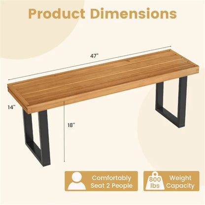 2PCS Solid Acacia Wood Outdoor Dining Bench, 800 LBS Weight Capacity Patio Garden Bench - view 4