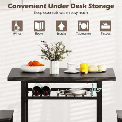 3-Piece Dining Table Set (Gray + Black), Space-Saving Tuck-under Chair Design - view 5