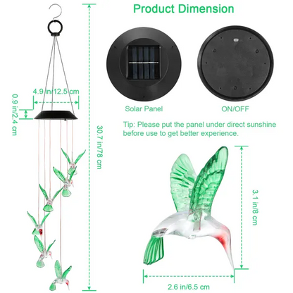 LED Solar Hummingbird Wind Chime Solar String Lights 6 LEDs Color - view 3