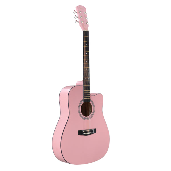 Pink 41-inch Dreadnought Barrel-shaped Cutaway Acoustic Guitar With Pick, Strings, Capo, Gig Bag, Tuner, Wrench Tool - view 4