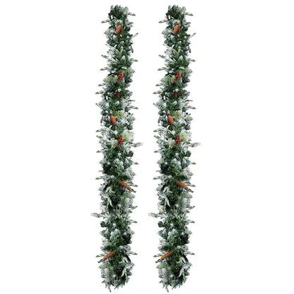 2 Pack 9FT Pre-lit Snow Flocked Christmas Garland, Lighted Artificial Xmas Garland With 200 Warm Lights And 440 Tips