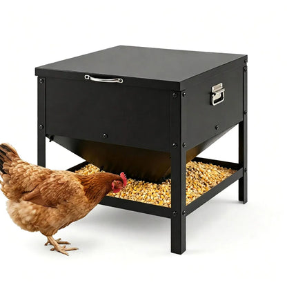 Heavy Duty Stainless Steel Chicken Feed Hopper with Lift Top Cover, Raised Legs Spill-Proof Poultry Feeding Box - view 6