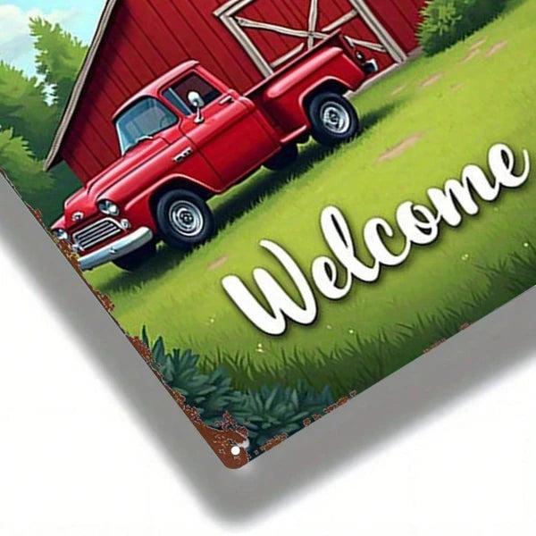 1pc Red Vintage Truck Metal Sign, Distressed Barn Iron Art Wall Decor - view 5