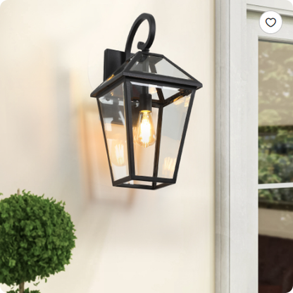 21inch H 2 Pack Outdoor Wall Lantern Light Modern Black Metal & Clear Glass Sconce For Porch, Patio - view 3