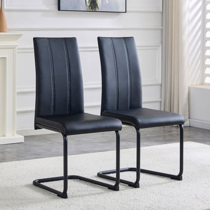 2-Pack PU Upholstered Dining Chairs - Black Modern Kitchen Side Chairs With Sturdy Black Powder-Coated Metal Tube Legs