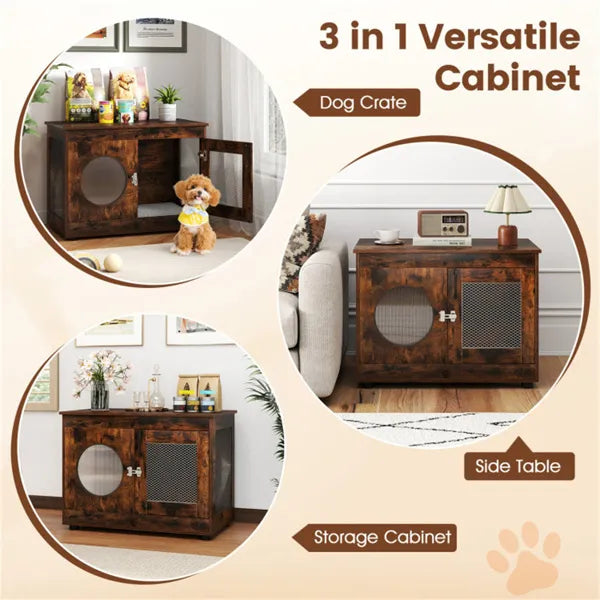 2-in-1 Dog Crate End Table - Rustic Brown, 88lbs Capacity, Farmhouse Style, 32.5" x18.5" x23.5" - view 4