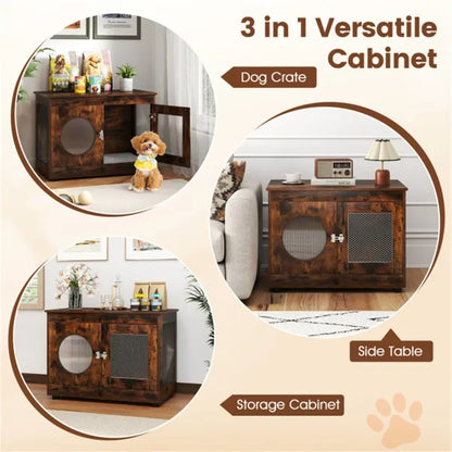 2-in-1 Dog Crate End Table - Rustic Brown, 88lbs Capacity, Farmhouse Style, 32.5" x18.5" x23.5" - view 4