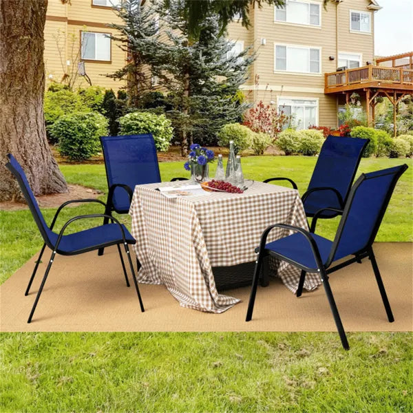 Navy 2 Pack Stackable Patio Dining Chairs, Ergonomic Steel Frame Breathable Fabric Outdoor Chairs 330 LBS Capacity - view 4