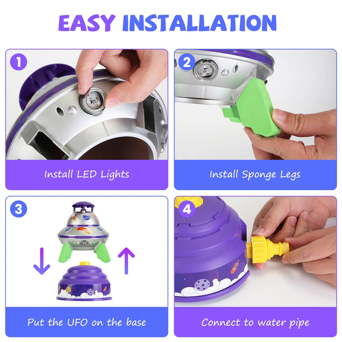 UFO Water Sprinkler Outdoor Summer Rocket Toy With Colorful LED Lights Spinning 1.64FT To 6.56FT Adjustable Height - view 10