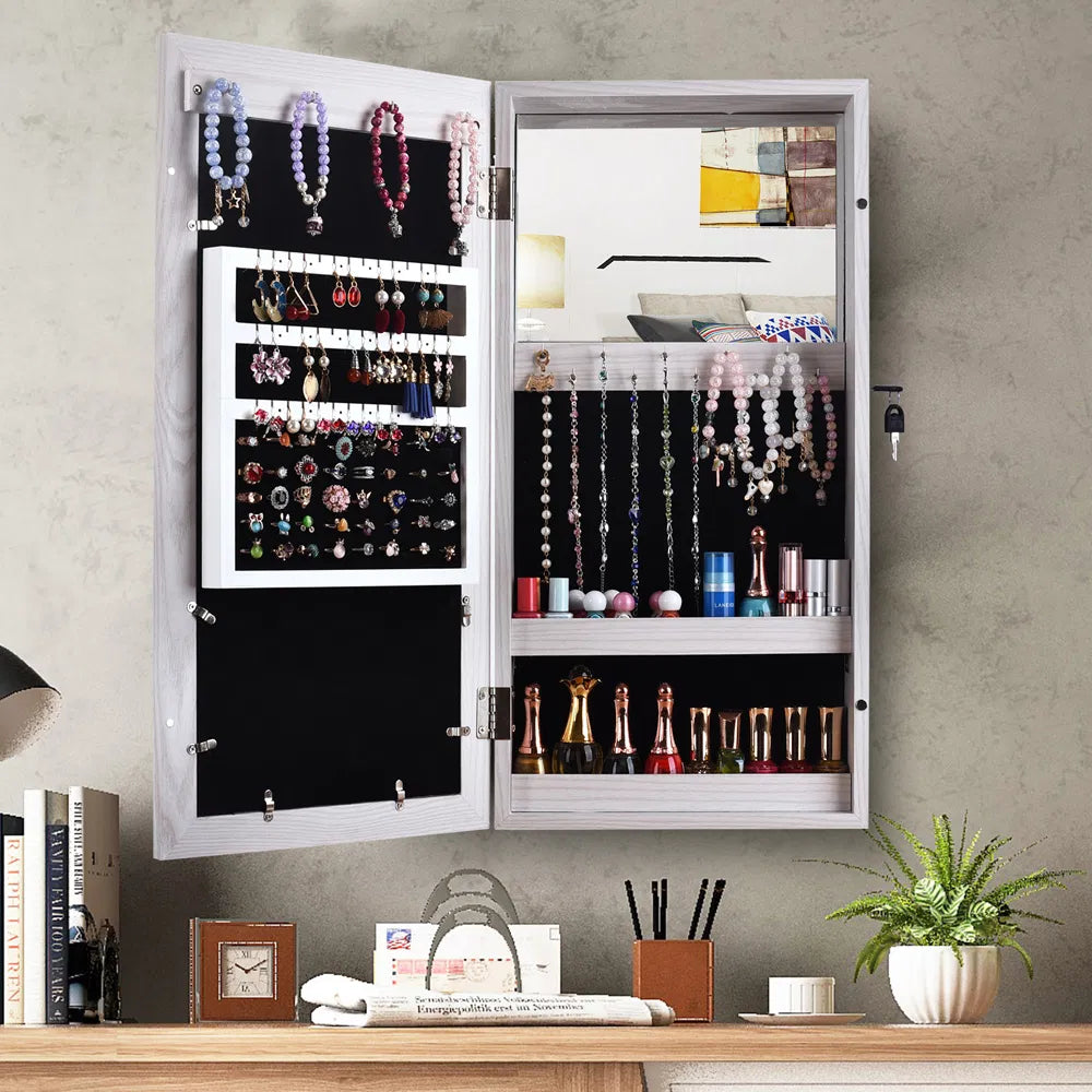 Free shipping Jewelry Organizer Wall/Door Mounted Lockable Jewelry Cabinet with Mirror Space Saving Jewelry Storage