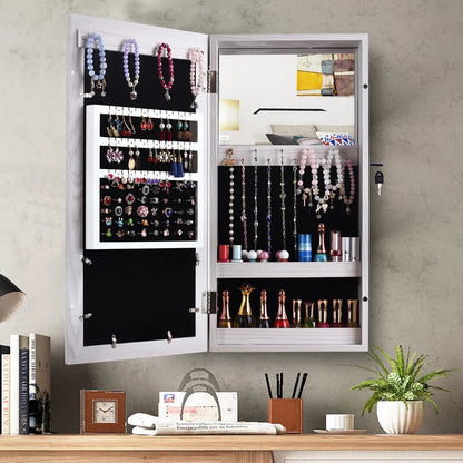 Free shipping Jewelry Organizer Wall/Door Mounted Lockable Jewelry Cabinet with Mirror Space Saving Jewelry Storage