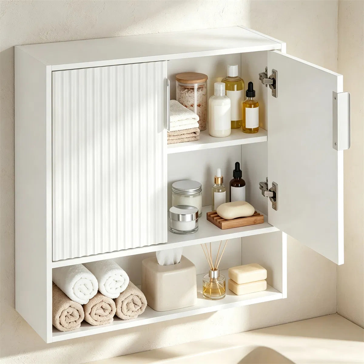 Wall Mounted Bathroom Cabinet, Modern Fluted Panel Storage Cabinet with Adjustable Shelf - view 7