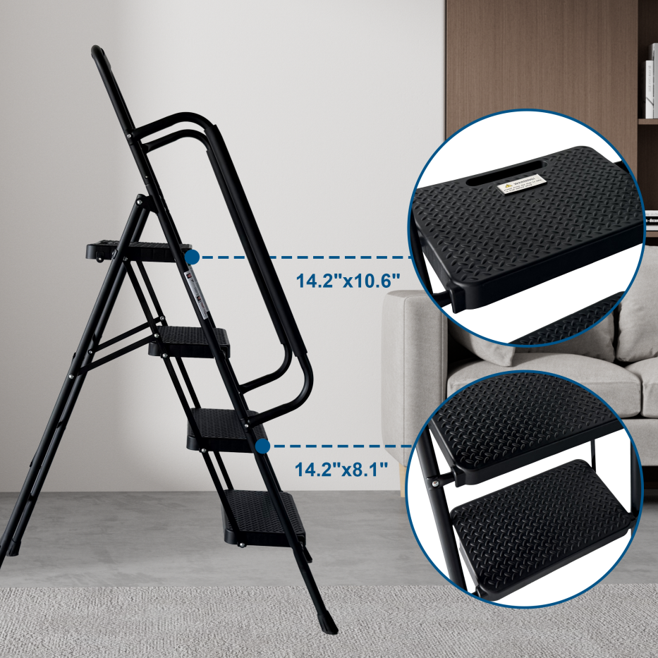 4 Step Ladder, Folding Step Stool With Wide Anti-Slip Pedal, Sturdy Steel Ladder, Convenient Handrail, Lightweight - view 5