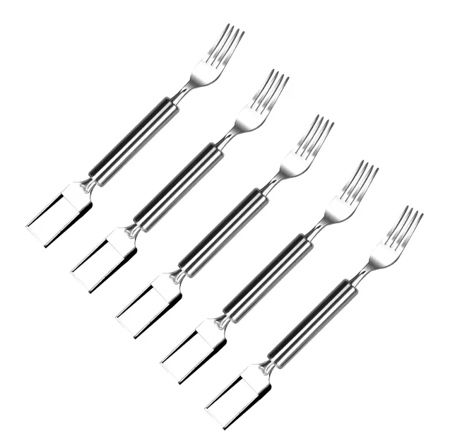 5Pcs 2 In 1 Watermelon Cutter Slicer Fork Stainless Steel Dual Head Watermelon Fruit Cutting