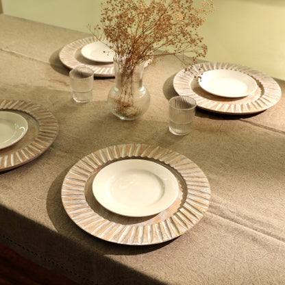 Handcrafted Wood White Charger Plate Wooden Dinning Placemat Artisan Wood Tableware - view 8