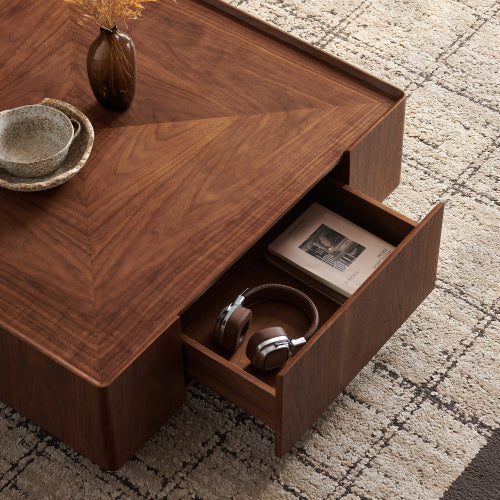 35.4-inch Coffee Table, Square Walnut Wood Design, Suitable For Living Room. Walnut Wood Material, Suitable For Bedroom - view 2