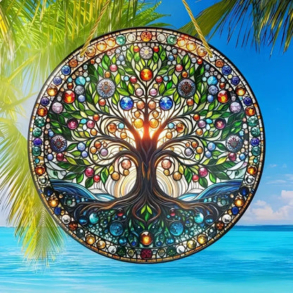 Tree of Life Wall Art Colorful Stained Glass Design Smooth Edges Indoor Outdoor Decor Housewarming Gift Acrylic