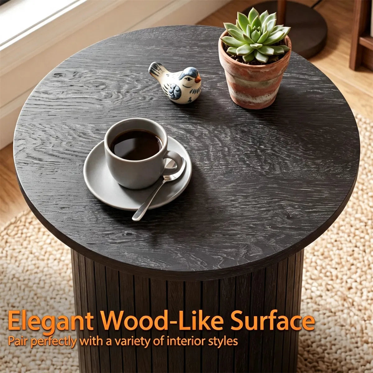 Minimalist Round Pedestal Side Table, Space-Saving Stable Nightstand with Rounded Edges & Anti-Slip Pads - view 7