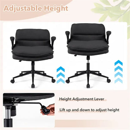 Criss Cross Chair With Flip-Up Arms, Faux Leather Cross Legged Office Chair With Adjustable Height & Rocking Function - view 5