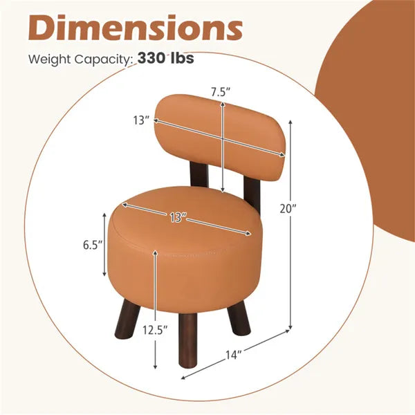 2-Piece Orange Small Footstools, Faux Leather Upholstery & Solid Rubber Wood Legs, 330LBS Load Capacity - view 4