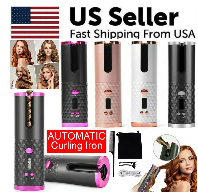 Hair Curler LCD Cordless Auto Rotating Waver Curling Iron Ceramic Wireless USA - view 2