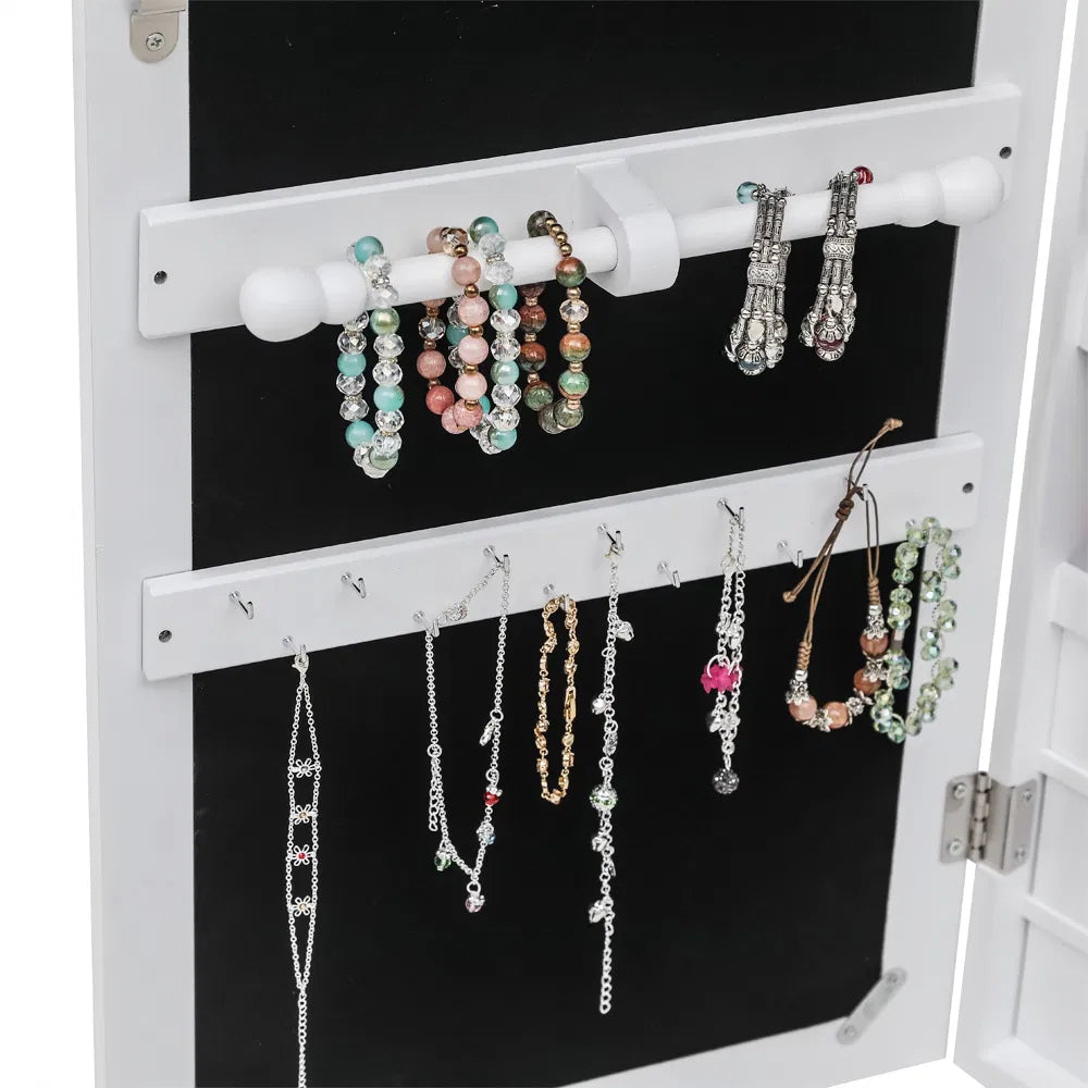 Non Full Mirror Wooden Wall Mounted 4-Layer Shelf 6 Drawers 8 Blue LED Light Jewelry Storage Mirror Cabinet - White - view 7