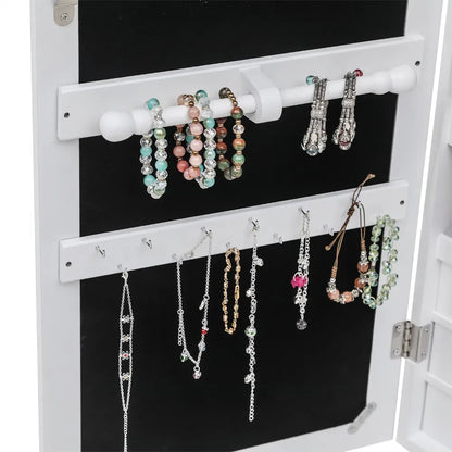 Non Full Mirror Wooden Wall Mounted 4-Layer Shelf 6 Drawers 8 Blue LED Light Jewelry Storage Mirror Cabinet - White - view 7