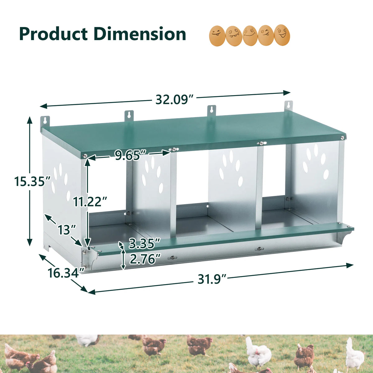 3 Room Metal Chicken Nesting Boxes 3 Compartment Egg Coop - view 6