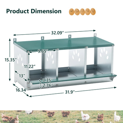 3 Room Metal Chicken Nesting Boxes 3 Compartment Egg Coop - view 6