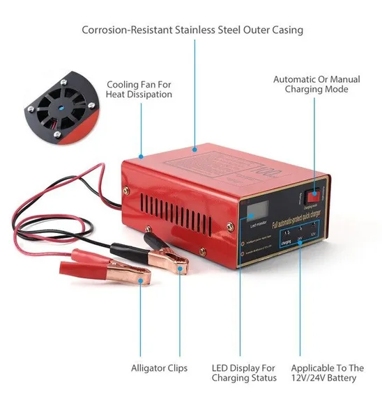 Maintenance Free Battery Charger 12V 24V 10A 140W Output For Electric Car Pro