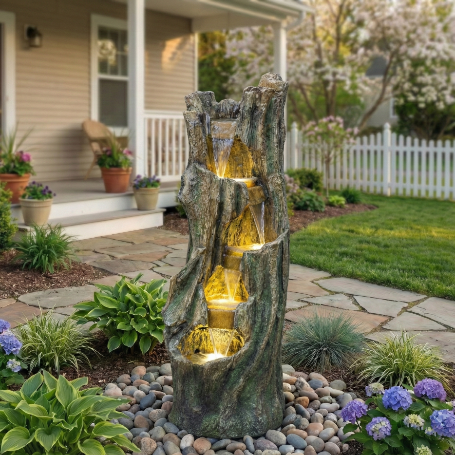 Waterfall Fountain For Outdoor Gardens And Patio Backyards Includes Energy-Efficient LED Lights And Easy Setup - view 3