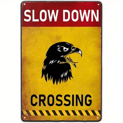Slow Down Bald Eagle Crossing Vintage Metal Sign, Retro Warning Plaque - view 6