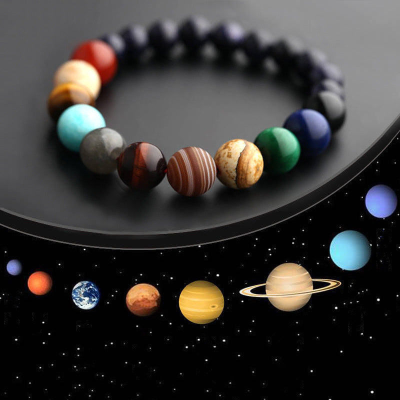 New Fashion Eight Planets Beaded Bracelet Men's Natural Stone Cosmic Yoga Chakra Solar Bracelet