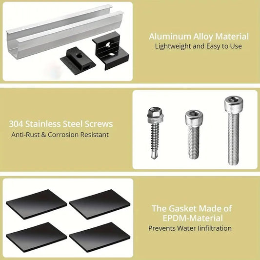 12cm U-shaped Rail Solar Photovoltaic Bracket Silver Rail Six-piece Set