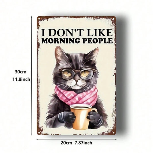 Vintage Black Cat Drinking Coffee Metal Sign 8x12 Inch, Antique Tin Plaque With Glasses For Home Kitchen Cafe Bar - view 2