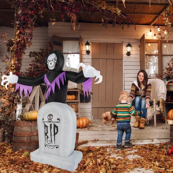 8ft Garden 3pcs LED String Lights Grim Reaper And Grave Inflatable Halloween Decoration - view 3
