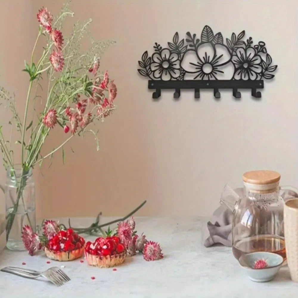 Metal Baked Paint Floral Design Wall Hooks Decorative Flower Key Holder - view 5