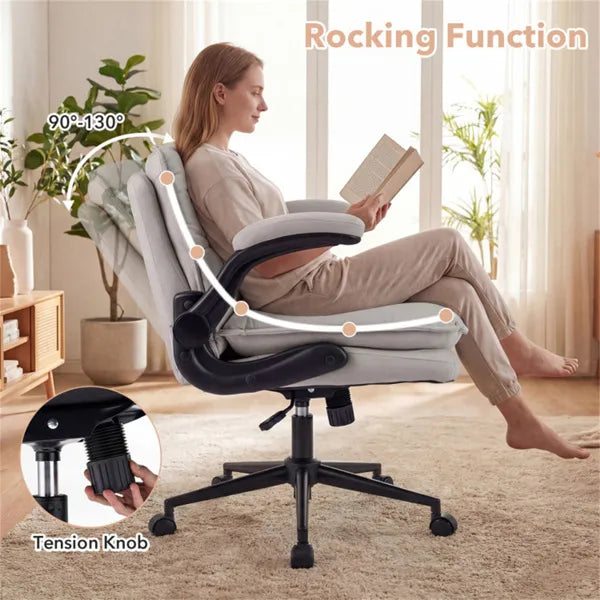 Criss Cross Chair With Flip-Up Arms, Faux Leather Cross Legged Office Chair With Adjustable Height & Rocking Function - view 3